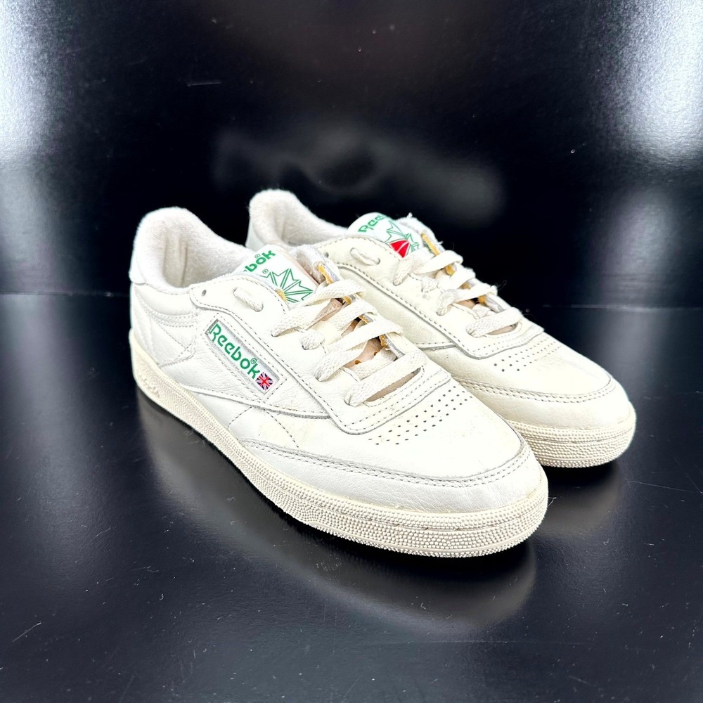 Vintage Reebok Shoes Womens 7 Sneakers Club C 85 Low White Green Leather 80s 90s